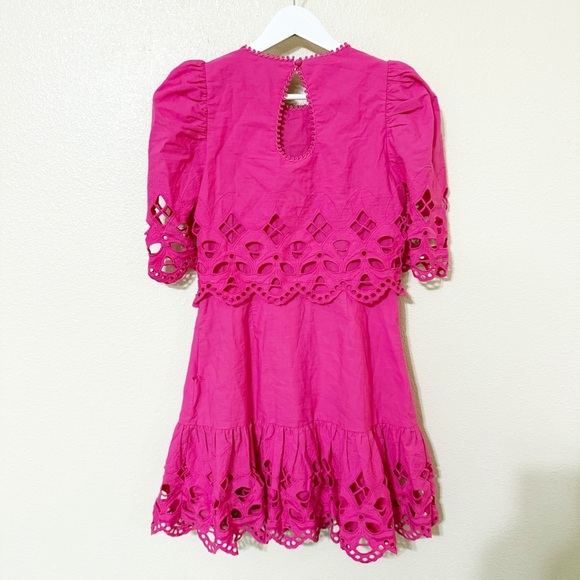 Saylor Auroette Eyelet Puff Sleeve Cotton Poplin
Dress in Hot Pink Size Medium - Picture 11 of 13